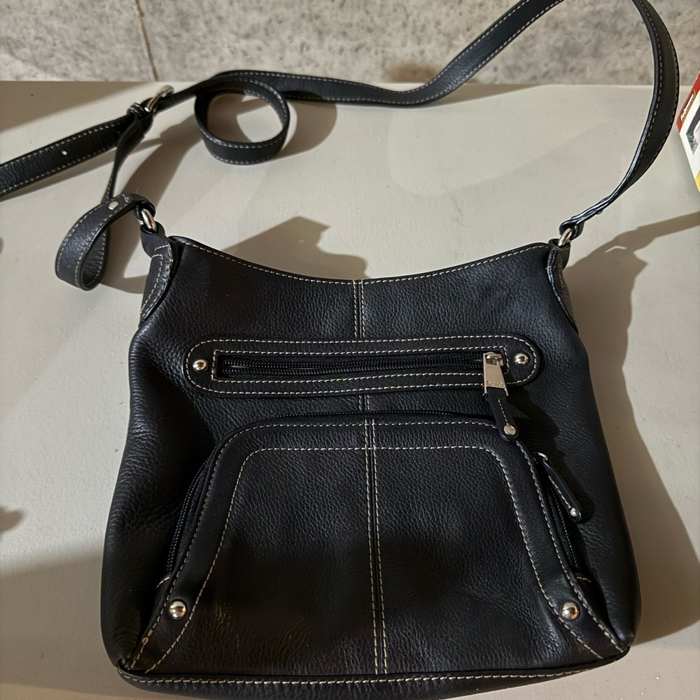 Tignanello Black Leather Crossbody Bag